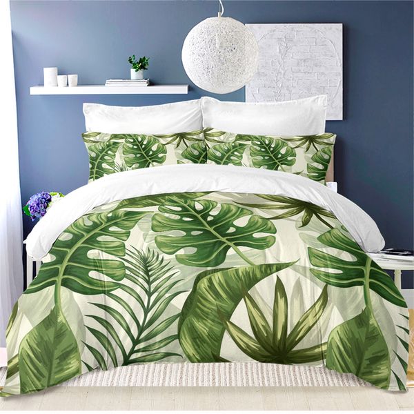 

tropical palm leaves bedding set jungle green monstera leaves duvet cover set twin full  king bedding quilt cover 3pcs d35