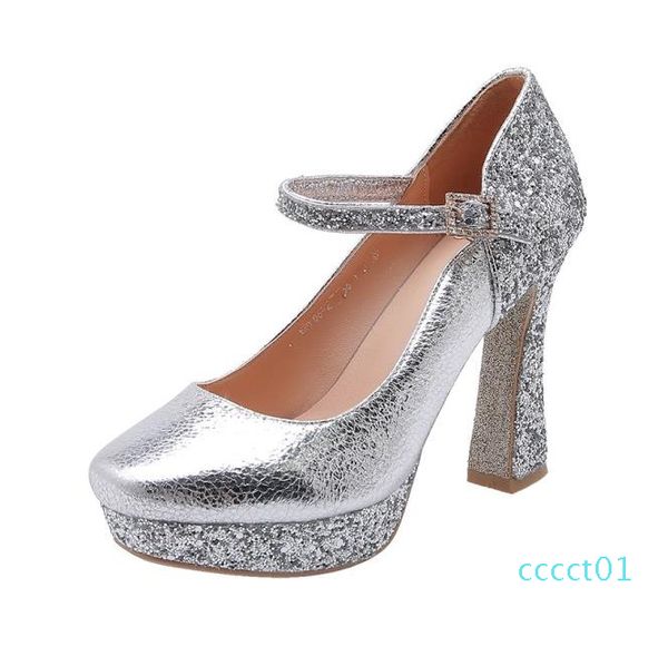 

big small size 32 33 to 40 41 42 43 gold silver sequined designer heels fashion thick high heels bridal wedding shoes ct1, Black