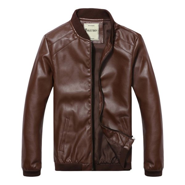 

chuqing spring and autumn thin men's baseball collar locomotive pu jacket slim large size leather jacket men, Black;brown