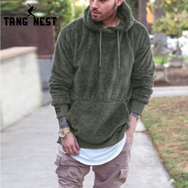 

tangnest hoodies 2018 solid color long sleeve hooded casual men's plush sweatershirt 4 colors asian size mww1510, Black