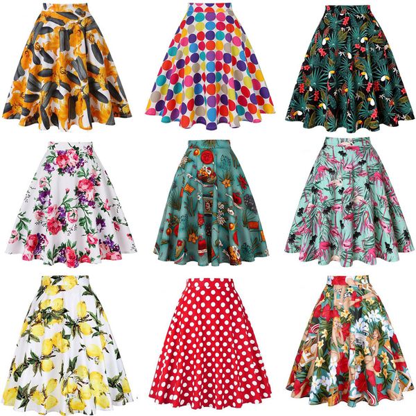 

высокая талия runway плиссированных юбки черных колен расклешенных юбок retro vintage 50s rockabilly качели юбка женщина faldas saia юп, Black