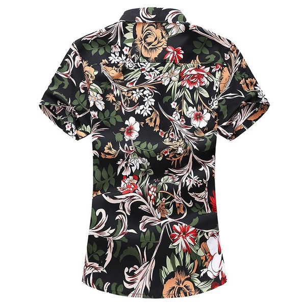 

summer short sleeve lapel flower print mens casual shirts single breasted cotton blends plus size -7xl slim fit holidy shirts, White;black