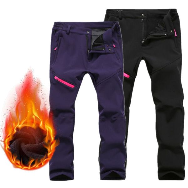 

women camping fishing hiking fleece pants winter outdoor soft shell waterproof thick warm sports trousers cyf037, Black;green