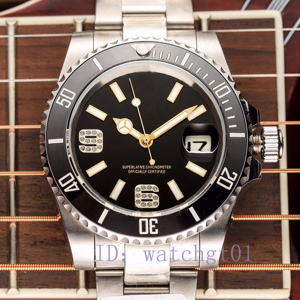 

luxury watch mens gold diamonds 116110 relojes stainless steel strap ceramic bezel 40mm automatic movement white gold dial master wristwatch, Slivery;brown