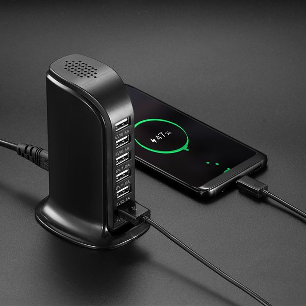 

usb rapid wall charger multi 6-port tower stand charging station 30w output 6a for smartphones tablets bluetooth speakers