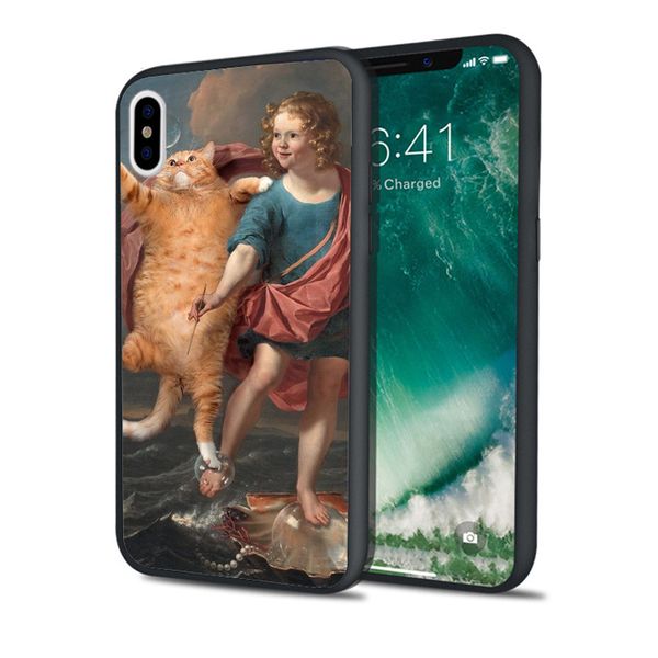 

fundas fat cat painting phone case for iphone 11 pro xs max xr 8 7 6s plus 5s se 5 case black soft silicone cover.