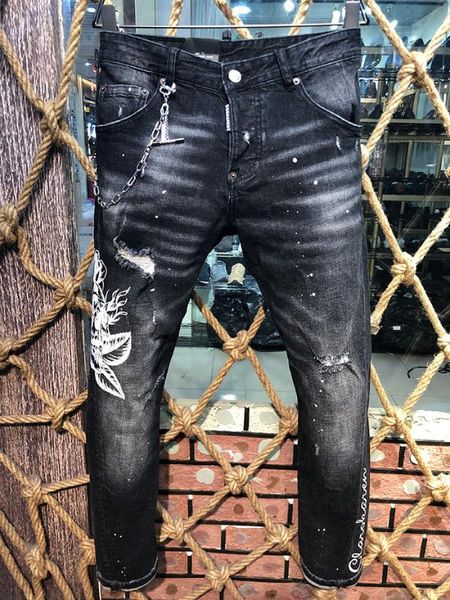 

european brand men italy jeans pants black coolguy jeans men slim denim trousers black hole pants for 9606, Blue