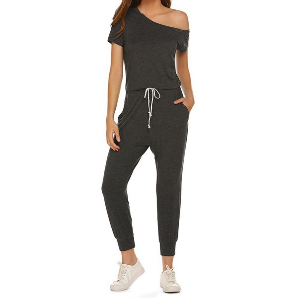 

off-the-shoulder jumpsuit fashionable women's cotton rayon a casual rompers, White