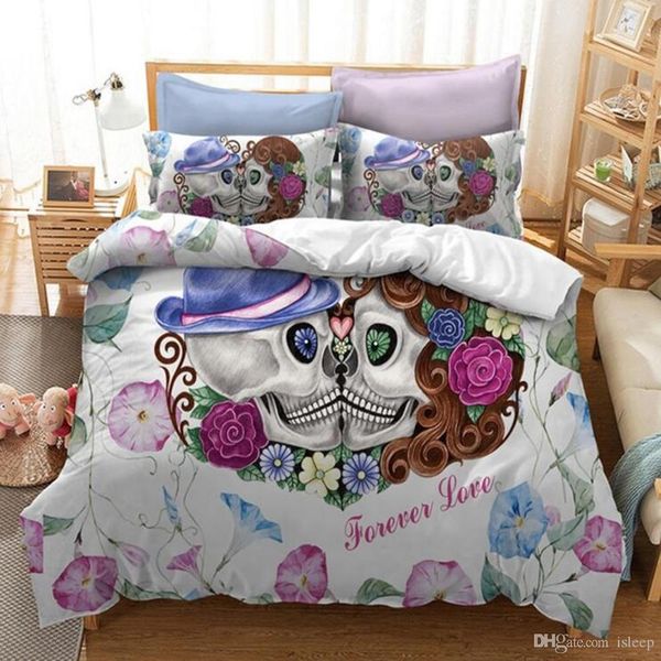 

3d printing carton couple kiss skull 2 3 pcs bedding set with pillowcase for all size