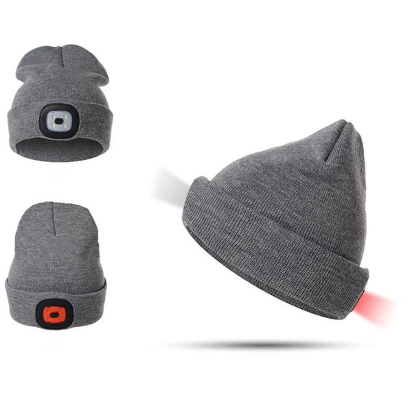 

press button led light beanie winter hat knitted special christmas tech q84c, Black
