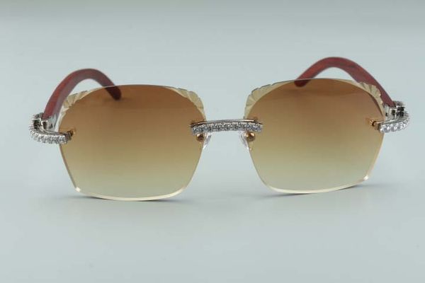 

2020 fashion endless diamonds cut lenses original natural wooden sticks sunglasses t8300916-6 glasses, size:58-18-135mm, White;black
