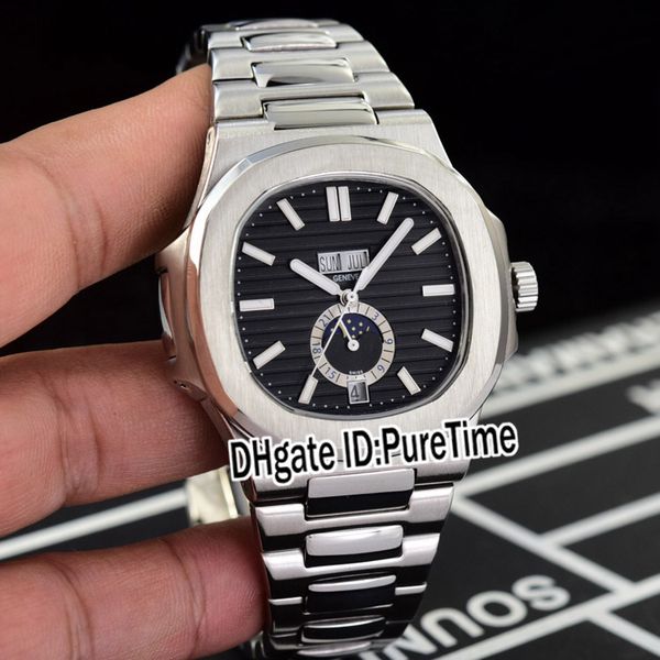 

новый наутилус годовой календарь moonphase 5726 / 1a автоматические мужские часы черный текстура циферблат палка маркеры браслет из нержавею, Slivery;brown