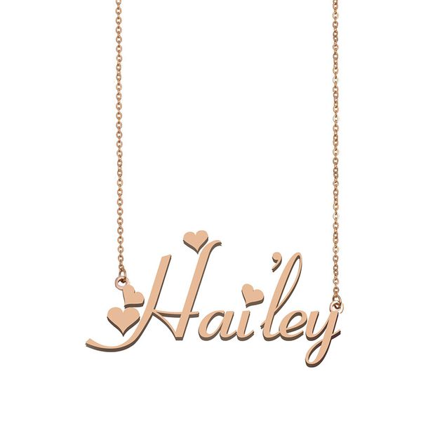 Hailey nome colar pingente para mulheres namorada presentes placa de identificação personalizada crianças melhores amigos jóias 18k banhado a ouro jóias de aço inoxidável