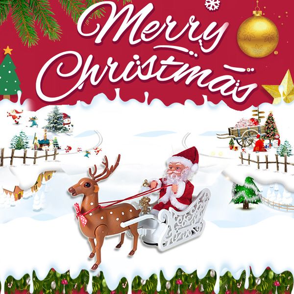 

electric santa claus doll elk sled toy walking music elk pull cart toy christmas decor mu8669