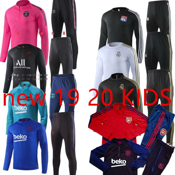 

new kids psg tracksuit 2019 2020 psg soccer jogging mbappe pogba 18 19 20 paris child football training suit, Black