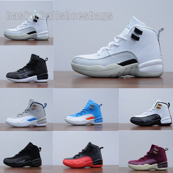 

wholesale infant 12s bordeaux flu game kids basketball shoes wolf grey university blue white mid tod