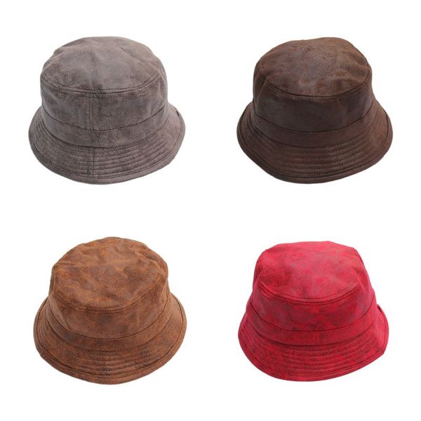 

autumn faux leather cuffed wide brim bucket cap packable fisherman hat 35ef