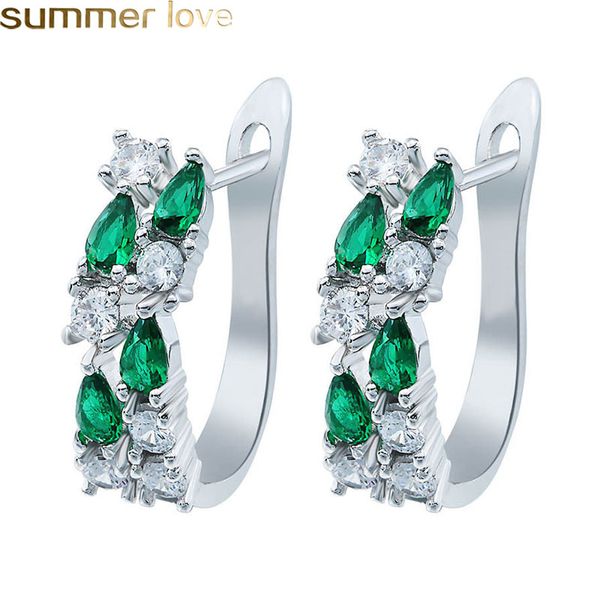 

new trendy hoop earrings for women lady girls cz birthstone zircon dangle earrings wedding party jewelry for women silver plated
