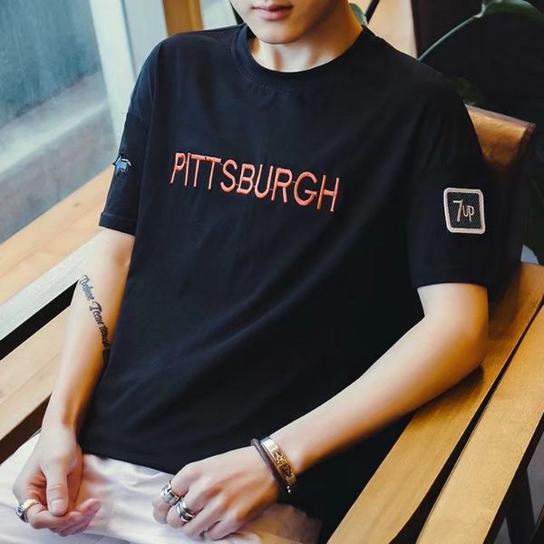 

men's short sleeve shirt 2019-summer korean-style slim fit students t-shirt half sleeve thin teenager t-shirt men's wear, White;black
