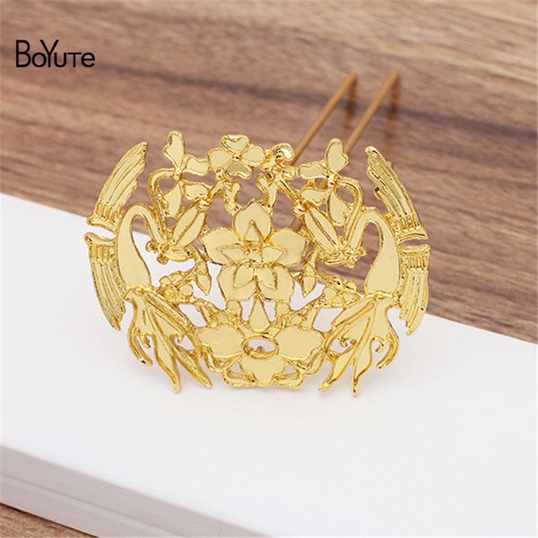 

boyute (2 pieces/lot) metal alloy 49*63mm flower hair stick findings diy hand made retro palace hair jewelry accessories, Blue;slivery