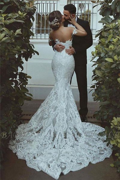 

lace mermaid wedding dresses sweetheart appliques long bride wedding gowns backless sweep train arabic vestidos de novia bc3041, White