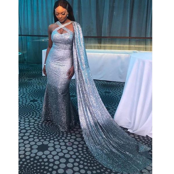 

silver sequined mermaid evening dresses with wraps criss cross neckline vestidos de festa long party prom gowns, Black;red
