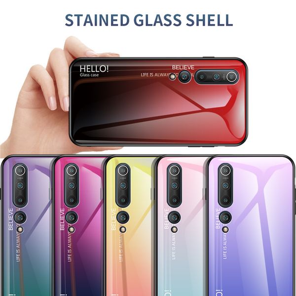 Gradiente de cor de vidro temperado de telefone Capa Para Xiaomi Mi 10 Pro redmi Nota T8 8 Pro CC9 redmi 8 Note7 Mi 9 SE