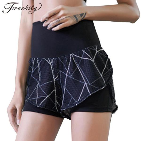 

женская спортивные шорты высокой талией quick dry fitness shorts double layer женский workout бег йога центр спорт, Black;blue