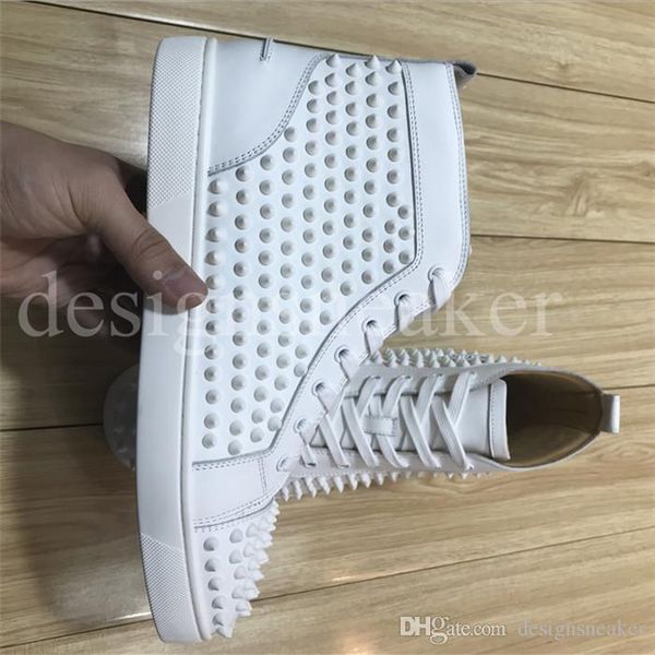 

2019 luxury designer sneakers high-junior spikes flats shoes red bottom for men and women leather sneakers designer shoes, Black