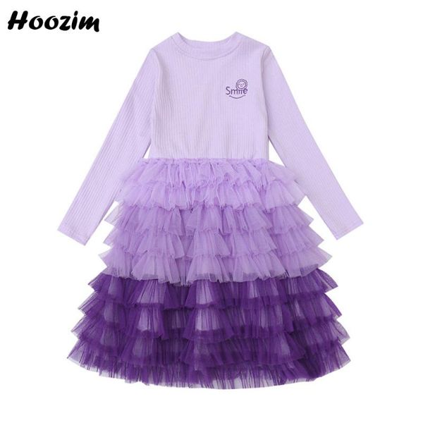 

fashion embroidery smile spaghetti long sleeve dress girls 4-11 years casual colorblock textured tulle layered dresses children, Red;yellow