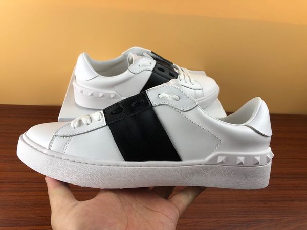 

fashion men women designer shoes white lace up genuine leather open luxury casual shoes flat sport designer sneaker with box for sale cs05, Black