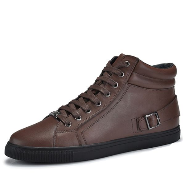 

Retro Fashion New Genuine Leather Men Boots Fashion Warm Cotton Ankle Boots Shoes Men for Spring Autumn Winter Shoes, Brown