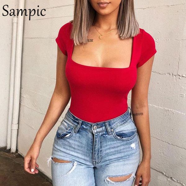 

sampic square neck skinny high waist solid red bodysuit summer casual high street women bodysuit 2019, Black;white