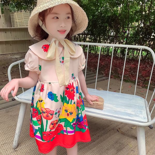 

kids girls casual dresses flying sleeves strawberry dress princess dress summer children's clothing, Red;yellow