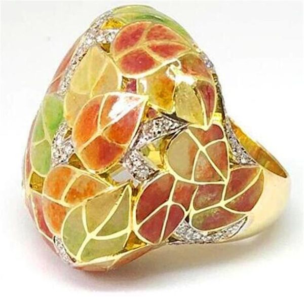 

vintage fashion jewelry enamel ring 925 sterling silver separate gold cubic zircon women wedding party leaf band ring for lovers' gift, Slivery;golden