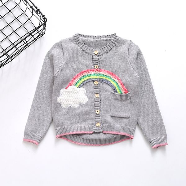 

sweet kids girls rainbow cloud knitted cardigans jackets children fashion open stitch cardigan outwears, Blue