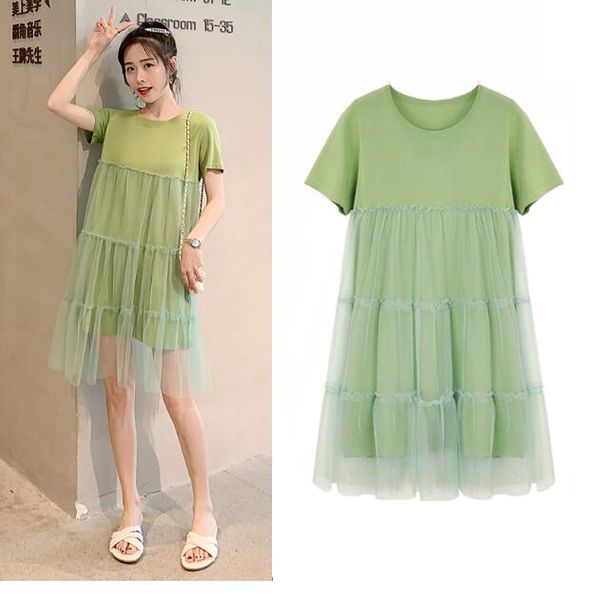 

9910# maternity dress summer cotton patchwork short sleeve loose stylish dress for pregnant women mom, White