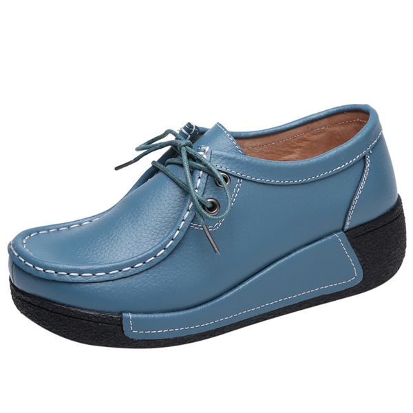 

women flats shoes new fashion leather lace up solid platform flat with round toe casual loafers bottomed shoes, Black