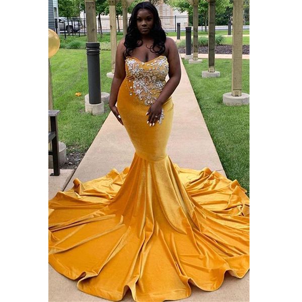 

2020 yellow velevt prom dresses sparkly sequined mermaid evening gown african open back plus size formal party dresses, Black