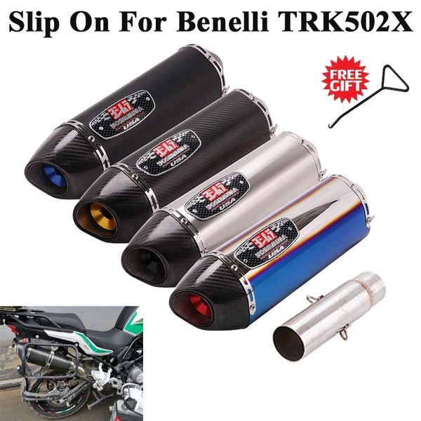 

slip on for benelli trk502x trk 502x motorcycle yoshimura exhaust escape modified middle tube link pipe carbon muffler db killer