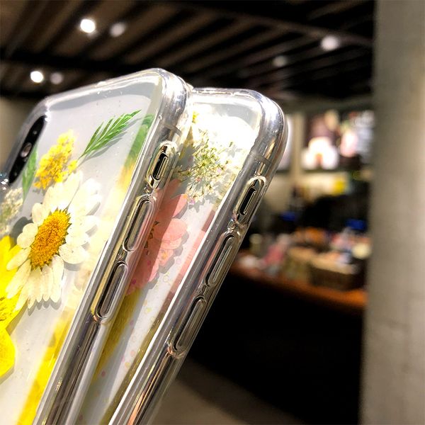 

2019 summer promotion for iphone 8 plus flower cover drop glue real flower case pc+acrylic designer phone case