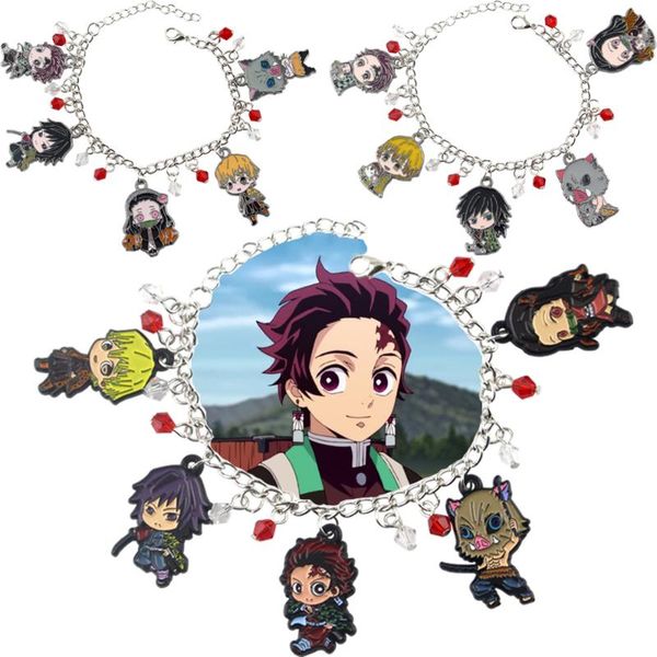 

charm bracelets japanese anime demon slayer kimetsu no yaiba men kamado tanjirou metal bangle for fans cosplay cartoon cute character, Golden;silver
