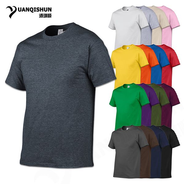 

yuanqishun fashion brand solid color t-shirt men's cotton tshirt 17 colors casual short sleeves tees, White;black