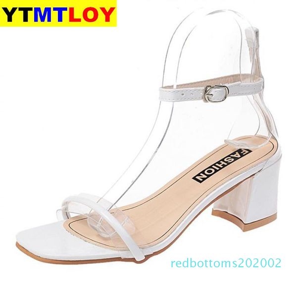 

concise new women shoes buckle flock leather heel square high heels ankle strap square heel gold silver sandals open toe heels r02, Black