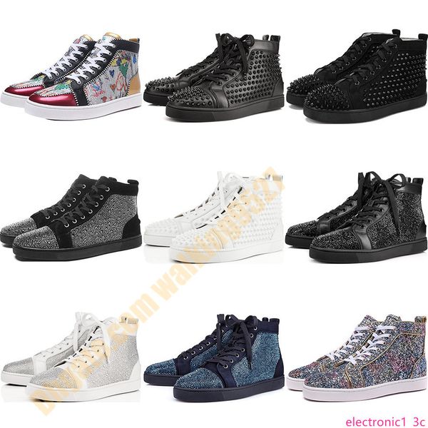 

designer fashion luxury studded spikes flats shoes men women glitter party lovers genuine leather casual sneakers, Black;green