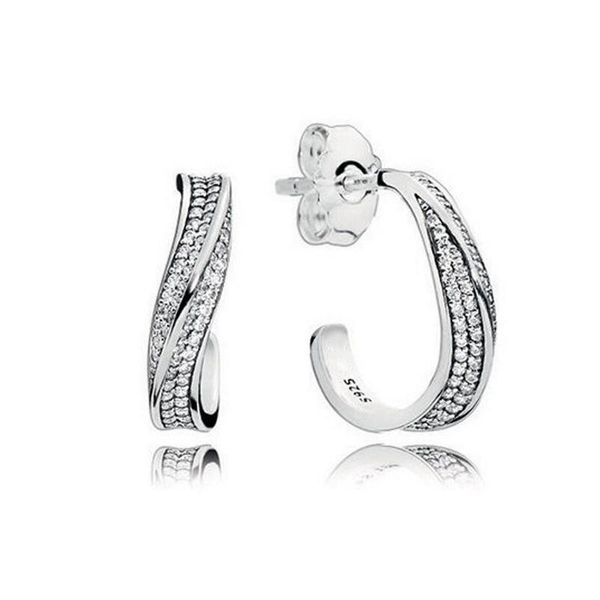 

925 sterling silver cz diamond earrings elegant waves ear hook earrings for women girls gift jewelry earring, Golden;silver