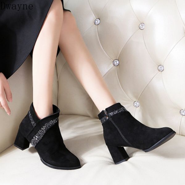 

fashion boots women's autumn and winter 2020 new suede high-heeled boots sequined short, Black