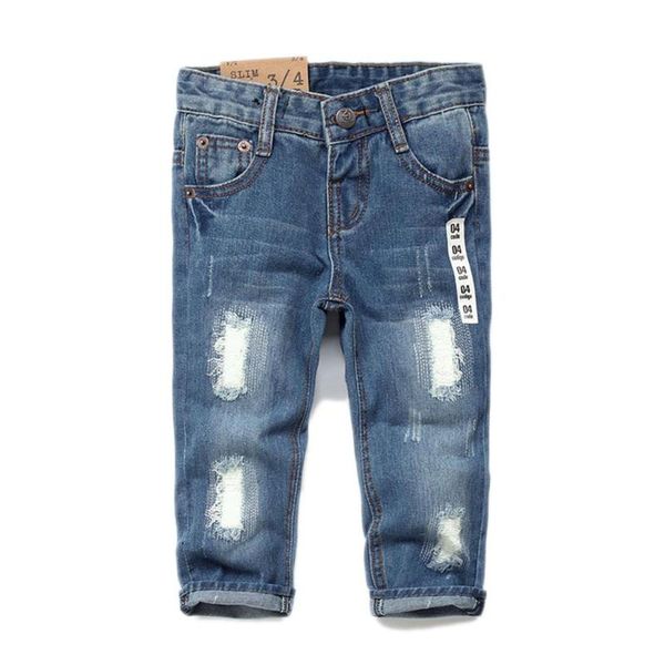 

chumhey 1-8t spring kids jeans children pants boys girls denim trousers broken hole child clothing boys clothes, Blue