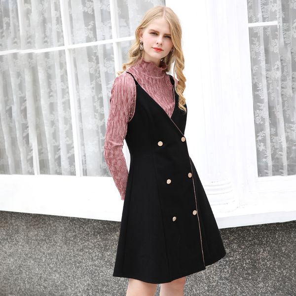 

women's 2019 autumn/winter collection women's knit halter vest two-piece suit casual women dress, Black;gray