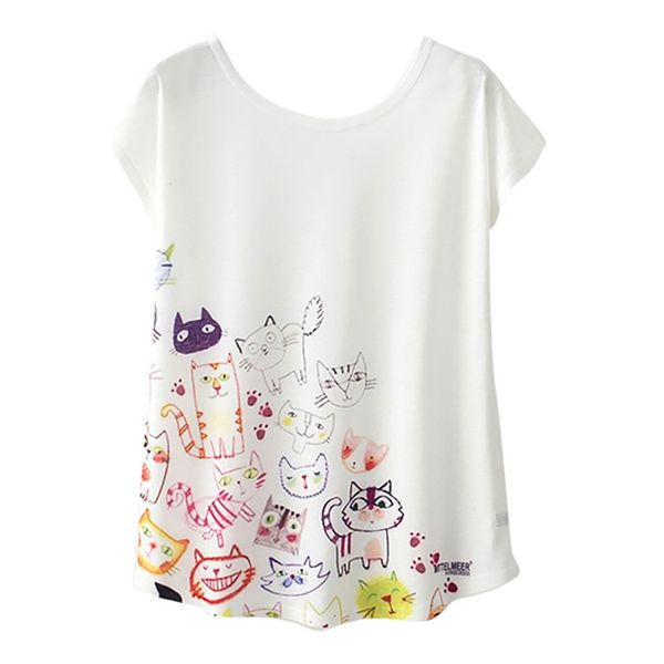

2020 female t-shirt white cartoon cat print t shirt women casual summer short sleeve tshirt harajuku clothes camisas mujer